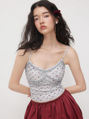 Sweetheart Floral Lettuce Trim Cami Top