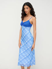 Check Patched Mermaid Slip Maxi Dress