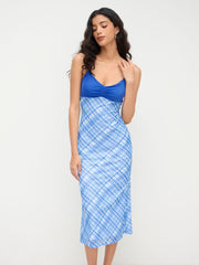 Check Patched Mermaid Slip Maxi Dress