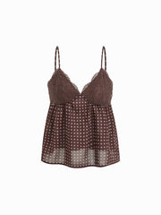 Chiffon V-neck Polka Dot Patched Lace Cami Blouse
