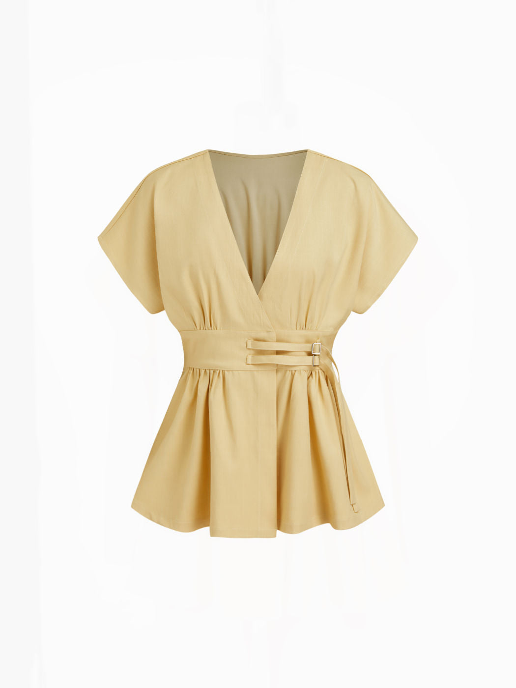 V-neck Belted Cinched Waist Blouse
