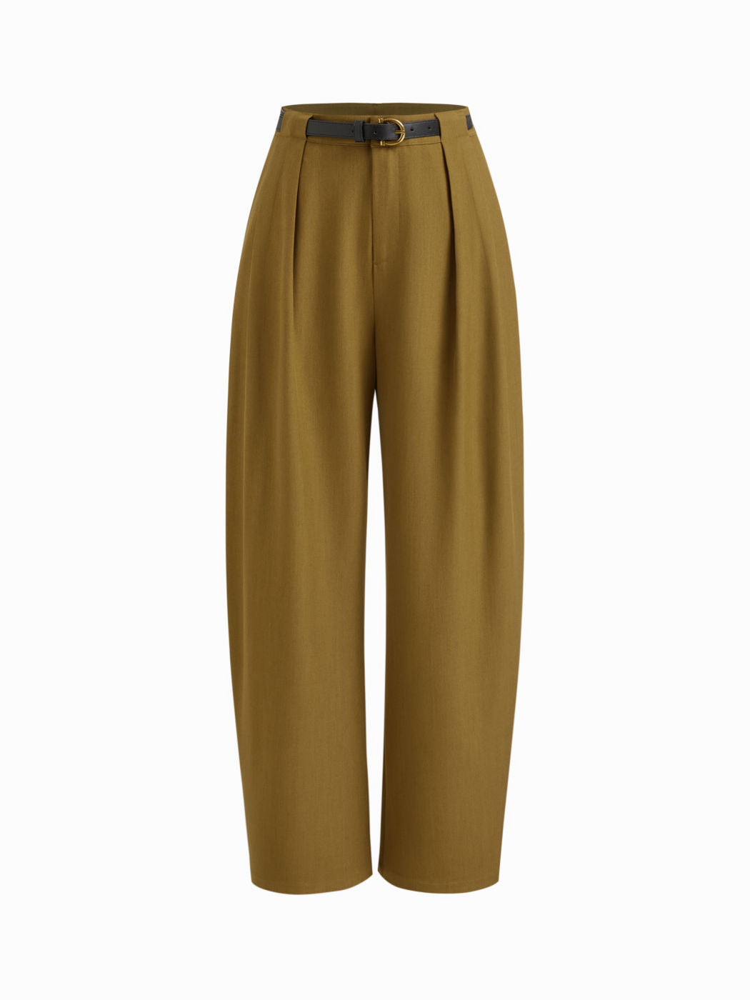 Mid Rise Barrel-leg Trousers With Belt