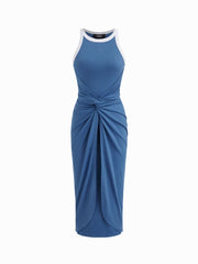 Contrasting Binding Twisted Knotted Tank Maxi Dress