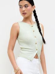 Knitted Metal Button Detail Split Crop Vest