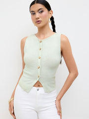 Knitted Metal Button Detail Split Crop Vest