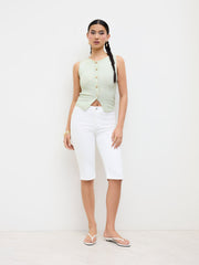 Knitted Metal Button Detail Split Crop Vest