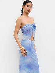 Mesh Illusion Knotted Bandeau Top &  Mid Rise Maxi Skirt Set