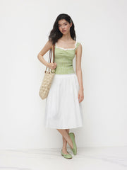 Cotton-blend Gingham Sweetheart Neckline Shirred Broderie Anglaise Trim Crop Top