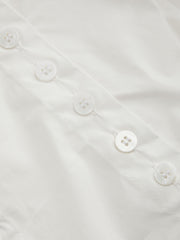 100% Cotton Asymmetrical Neck Button Curved Hem Short Sleeve Blouse