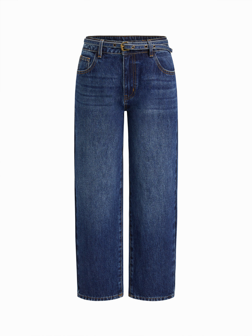 Cider Denim Low Rise Cropped Straight Leg Trousers With Belt