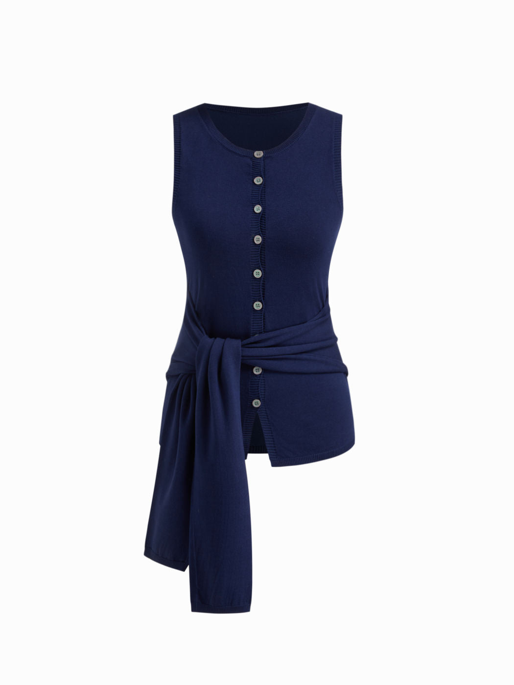 Knit Scoop Neckline Tie Side Button Front Vest