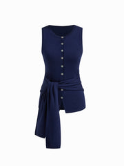 Knit Scoop Neckline Tie Side Button Front Vest