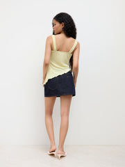 Square Neck Sequin Ruched Lettuce Trim Asymmetrical Hem Cami Top