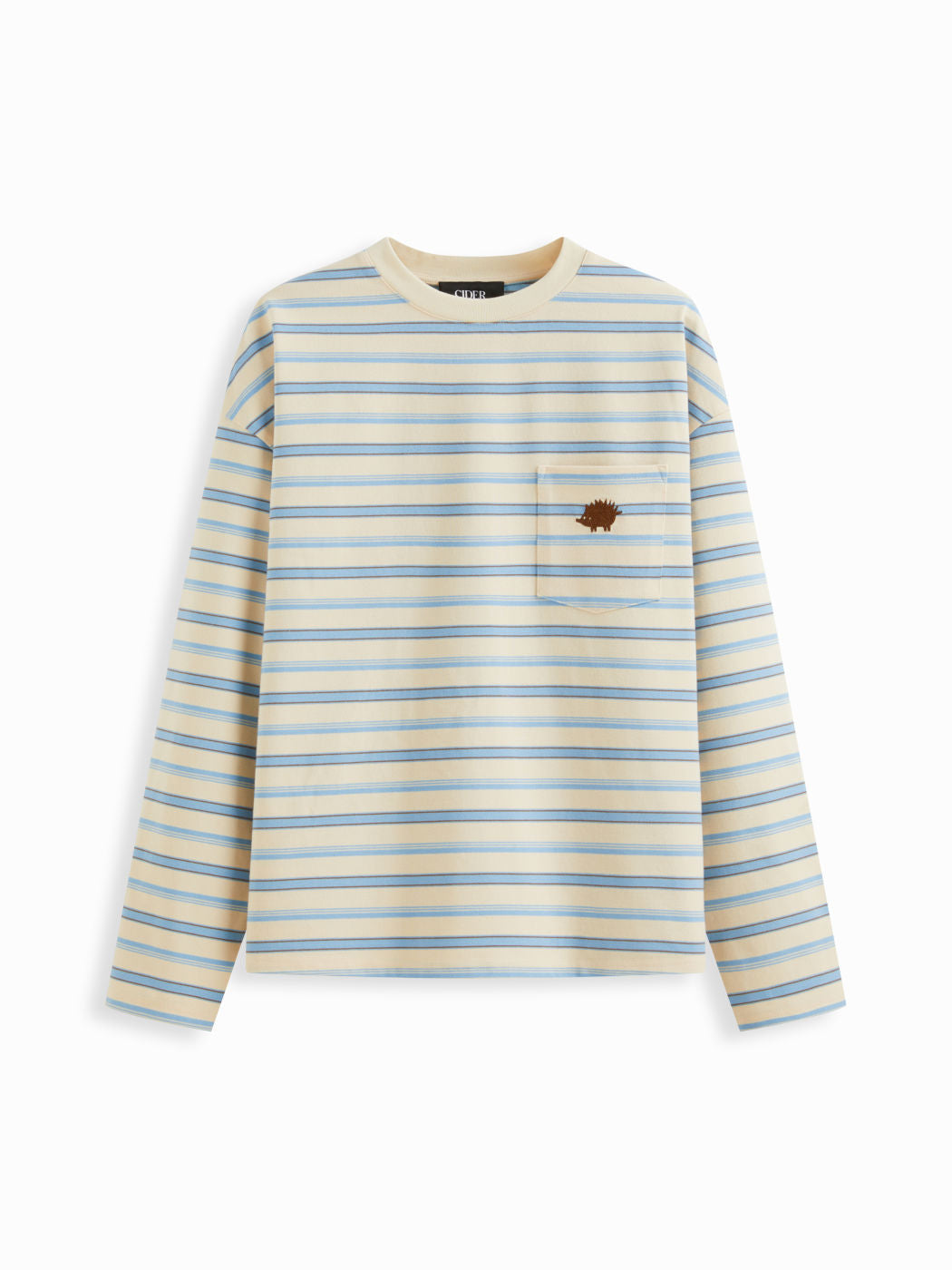 Cotton-blend Round Neckline Stripe Hedgehog Embroidered Oversized Tee