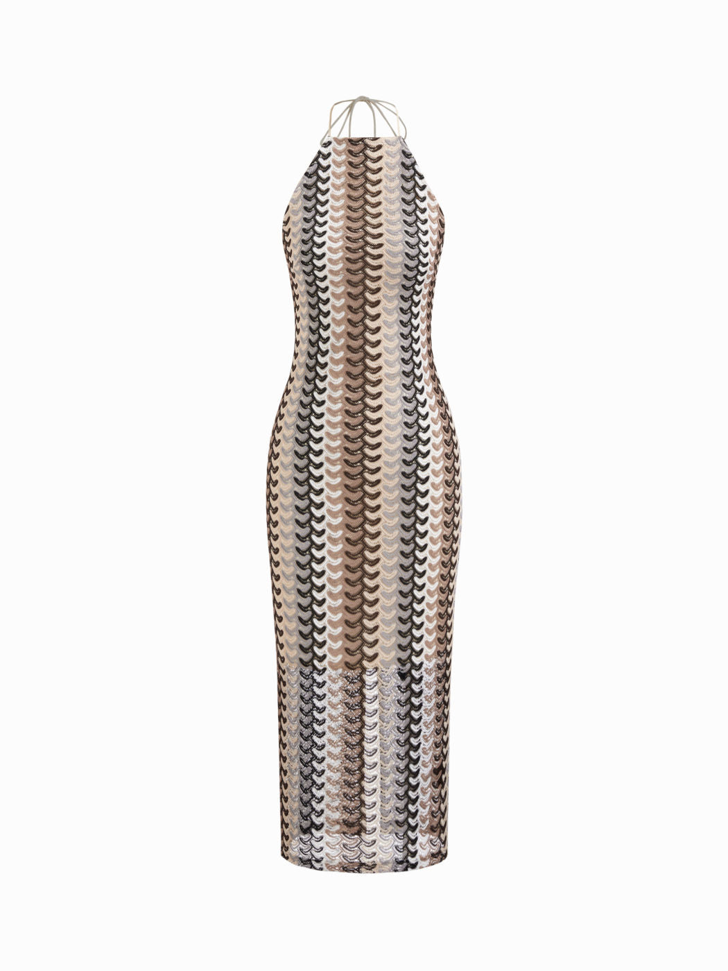 Halter Neckline Stripe Tie Back Backless Maxi Dress