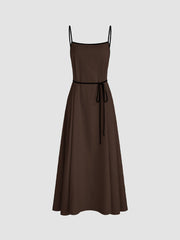 Linen-blend Square Neck Knotted Beaded Cami Maxi Dress
