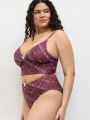 V-neck Check Bowknot Tankini Bikini Set Curve & Plus