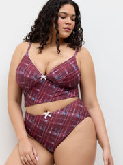 V-neck Check Bowknot Tankini Bikini Set Curve & Plus