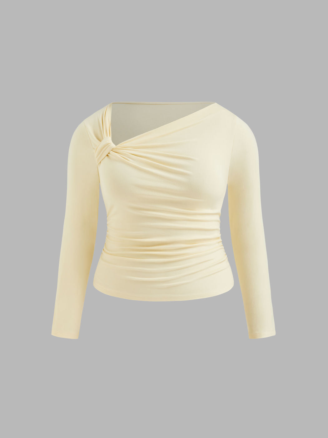 Asymmetrical Neck Ruched Long Sleeve Tee Curve & Plus