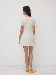 Linen-blend Square Neck Short Sleeve Mini Dress