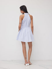 Stripe Collar Halter Neckline Mini Dress