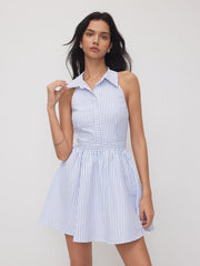 Stripe Collar Halter Neckline Mini Dress