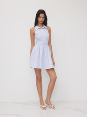 Stripe Collar Halter Neckline Mini Dress