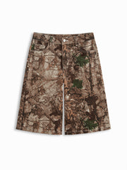 Cider Denim Mid Rise Abstract Wood Grain Print Bermuda Jorts