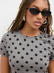 Round Neckline Polka Dot Short Sleeve Tee