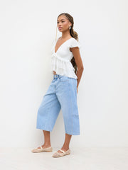 Lace V-neck Ruffle Hem Layered Blouse