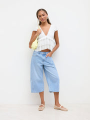 Lace V-neck Ruffle Hem Layered Blouse