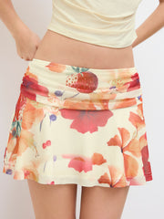 Cowl Neck Tank Top & Mid Rise Floral Ruched Mini Skirt Set
