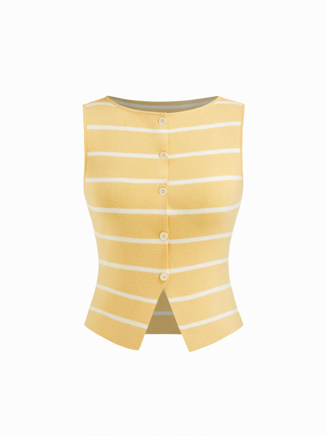 Knit Boat Neck Striped Button Split Vest