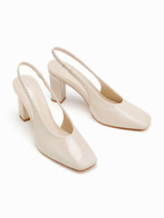 SQUARE TOE SLINGBACK CHUNKY HEELS