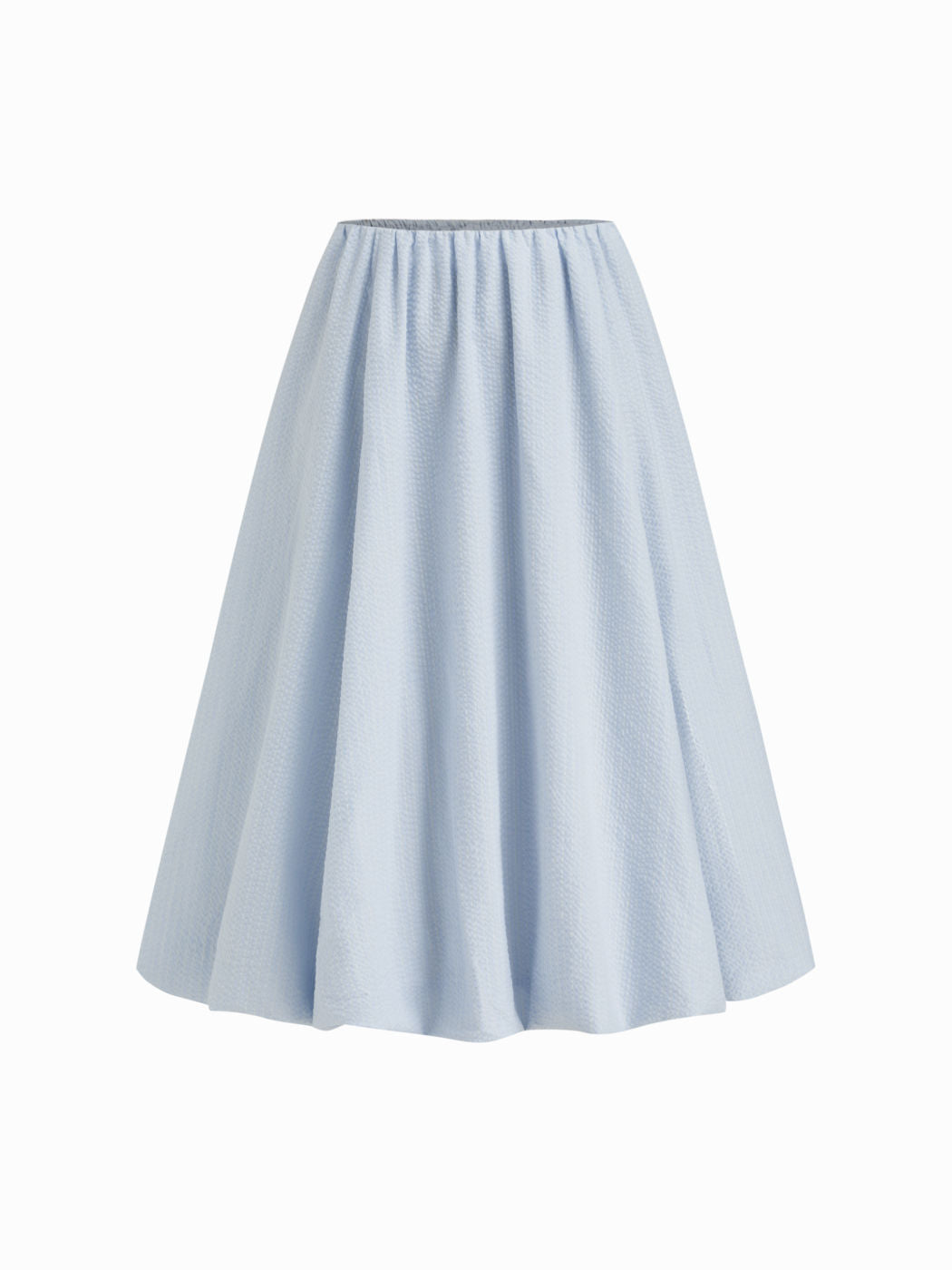 Cotton High Rise Stripe Texture Bubble Hem Midi Skirt