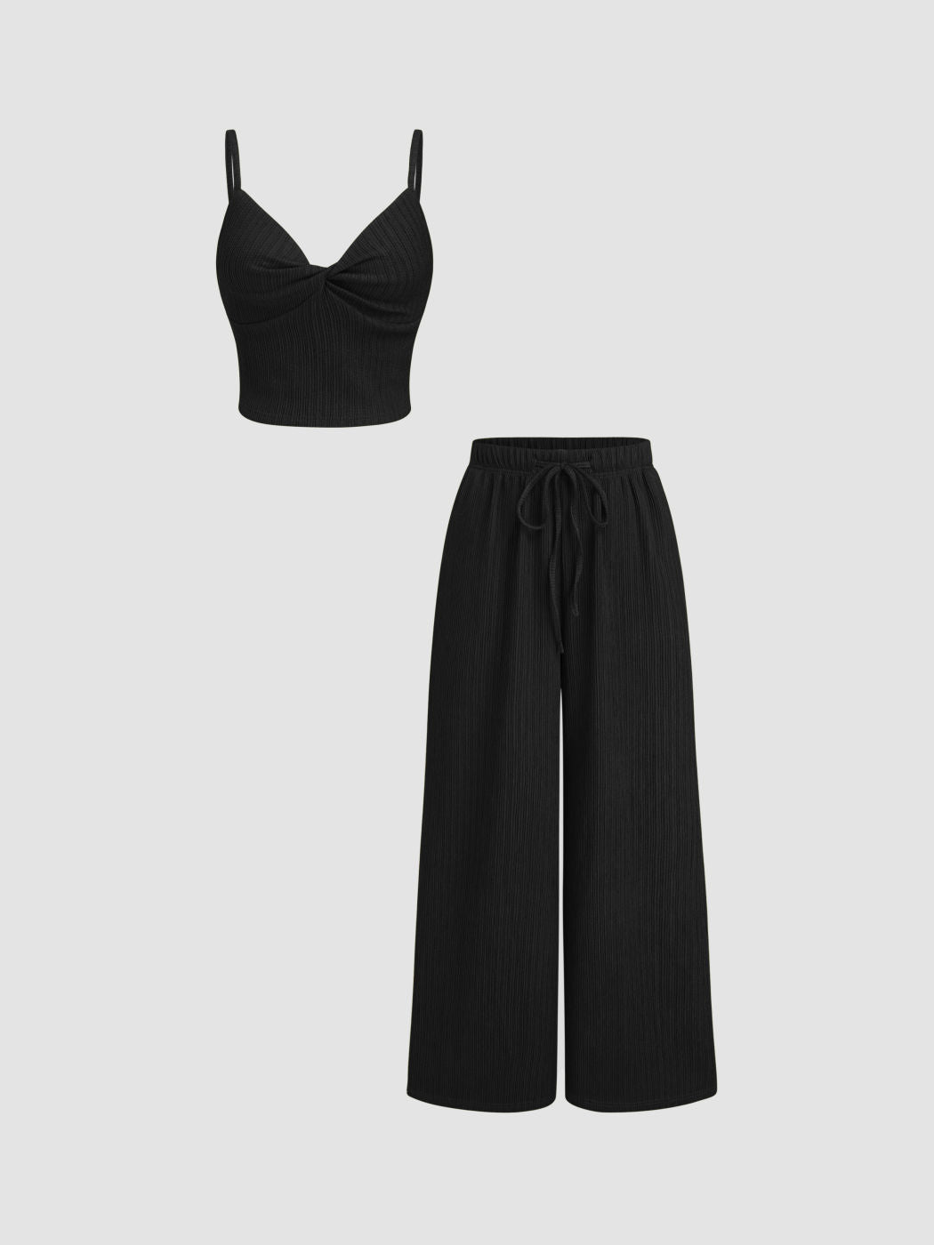 V-neck Twist Cami Top & Mid Rise Drawstring Straight Leg Trousers Set