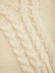 Crochet Cable Knit High Neck Long Sleeve Cinched Waist Top