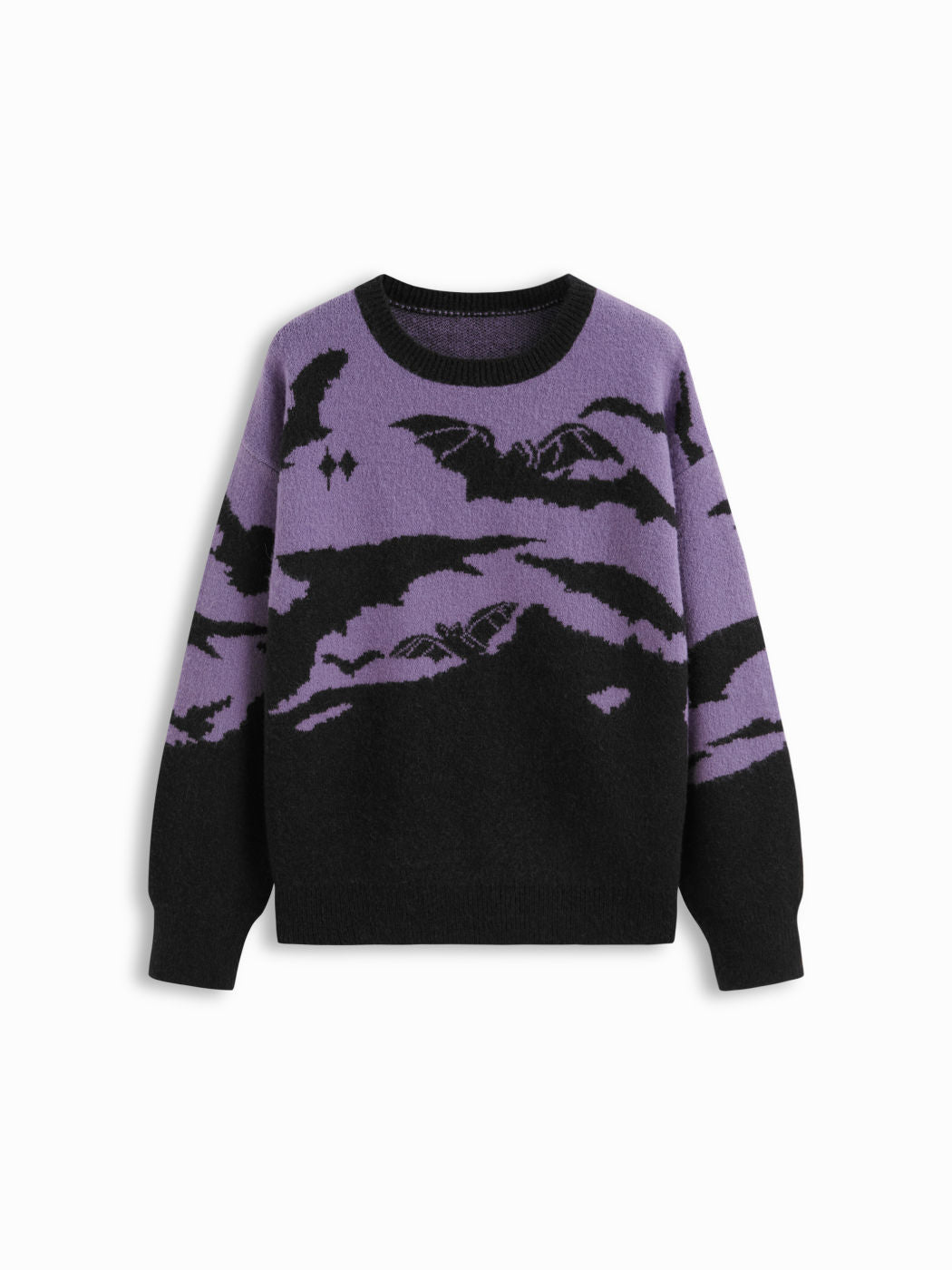 Knit Round Neckline Bat Graphic Long Sleeve Top