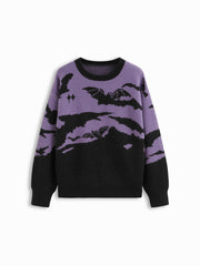 Knit Round Neckline Bat Graphic Long Sleeve Top