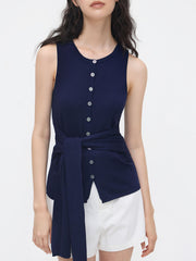 Knit Scoop Neckline Tie Side Button Front Vest