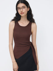 Knit Scoop Neckline Tie Side Asymmetrical Hem Tank Top