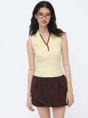 Knit Collar Contrasting Binding Tank Top
