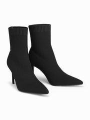 POINTED TOE KNITTED STILETTO ANKLE BOOTS