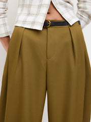 Mid Rise Barrel-leg Trousers With Belt