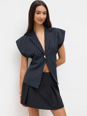 V-neck Stripe Metal Detail Oversized Blazer Vest