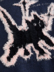 Knit Wool-blend Cat Graphic High Neck Short Sleeve Top Curve & Plus