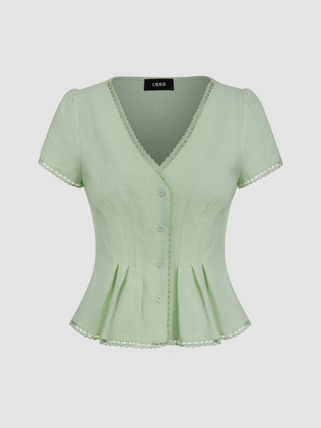 100% Cotton V-neck Ruffle Hem Blouse
