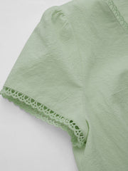 100% Cotton V-neck Ruffle Hem Blouse