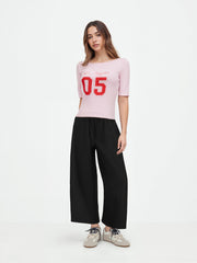 05 Graphic Cotton-blend Boat Neck Mid-length Sleeve Tee