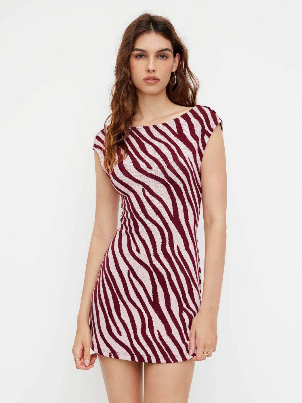 Boat Neck Zebra Striped Backless Mini Dress